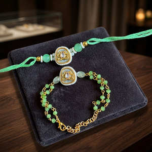 Vintage Gold Plated handmade rakhi pair Bracelet <b>Set</b> With Chain And <b>Beads</b> Women's Jewelry festival men and women rakhi pair - Product Image 1