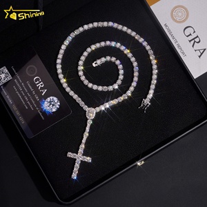 Disponibilità Locale Spedizione Veloce Collana con Pendente a Croce in <span class=keywords><strong>Argento</strong></span> Sterling 925 e Moissanite, Catena Tennis <span class=keywords><strong>Rosario</strong></span> da 5mm - Product Image 2