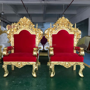 Chaises de trône royales de mariage à dossier haut avec garniture argentée bon marché à vendre - Product Image 4