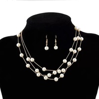 Ensemble de bijoux de mariée pour femmes, 3 pièces, collier, boucles d'oreilles et bracelet en perles de verre, blanc, multicouche, empilé, pour mariage et fête