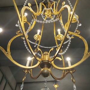 Lampe de salon en fer américain Lampe de salle à manger Lustre de chambre à coucher Lustre de café créatif Lustre de feuille d'or vintage Lampe en cristal - Product Image 5