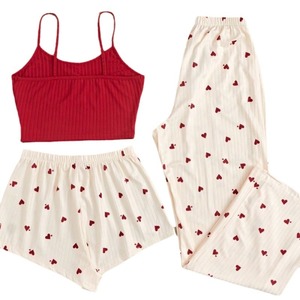 Pyjama en forme de cœur de pêche pour femmes, printemps/été, ensemble trois pièces doux et mignon, short et pantalon en coton de haute qualité, sexy - Product Image 5