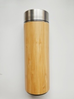 Bouteille d'eau isotherme en bambou avec logo gravé au laser, en acier inoxydable, anti-fuite, sans BPA, avec infuseur à thé, best-seller