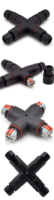 Connecteur étanche IP68 pour bande LED, 2 ou 3 pôles, en forme de X, à vis, 4 fils, avec presse-étoupe, pour connexion fil à fil