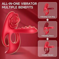 Anneau pénien pour adultes, double anneau de pénis avec stimulateur clitoridien en forme de rose et vibrateur point G, 10 modes, jouets sexuels pour hommes, femmes et couples