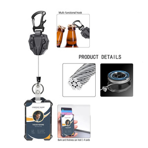 Porte-clés rétractable anti-perte en alliage de zinc avec boucle à tirage facile, support de carte vertical en fibre de carbone noire, vente en gros - Product Image 5