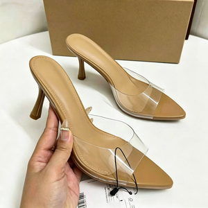 Sandales à talons transparents nude tendance pour femmes, à bout pointu, en PVC, mules sexy à talon aiguille, élégantes chaussures d'été pour <span class=keywords><strong>femme</strong></span> - Product Image 4