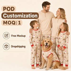 Custom <strong>Christmas</strong> Snowman Print Beige Henley Family Matching <strong>Pjs</strong> Set Elastic Waist 180g Polyester Sleepwear Men Women <strong>Kids</strong> - Product Image 1