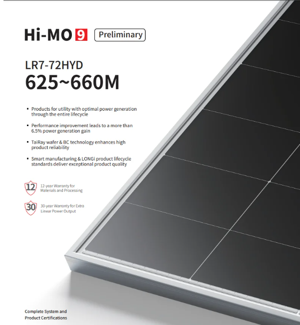 Longi Hi MO 9 Dual Glass PV Solar Panel Kit 625W 630W 635W 640W 650W ...