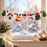 Guirlande de Noël en non-tissé et feutre 150 mm x 3 m, motif chapeau vert, pour décoration suspendue maison, fête, salle de classe, vitrine