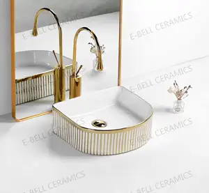 E-BELL 8828皇家浴室陶瓷艺术洗手盆酒店洗手盆金色洗手盆