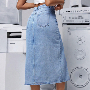 Bán Buôn Biểu Tượng Tùy Chỉnh Mắt Cá Chân Chiều Dài <span class=keywords><strong>A</strong></span>-<span class=keywords><strong>Line</strong></span> Denim Váy Slit Loose Phù Hợp Với Thời Trang Dạo Phố Phong Cách Phụ Nữ-Cho Mù<span class=keywords><strong>a</strong></span> Xuân Mù<span class=keywords><strong>a</strong></span> Hè Bên Bên - Product Image 3