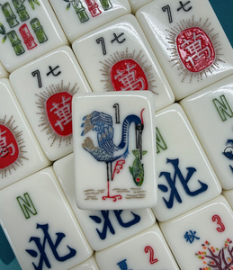 Heron Luxury Mahjong Set-Real Photos-Themed Eco-Friendly White Porcelain Tiles with Folding Metal Legs Ship Anytime - Product Image 1