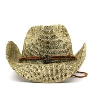 Cappello da cowboy occidentale in paglia di carta per uomo, a tesa larga, con protezione solare, cinturino sottogola e decorazione retrò con cordino, ideale per viaggi in spiaggia e attività all'aperto. - Product Image 3