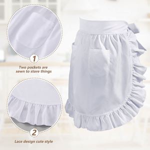 European Style Half <b>Body</b> Princess Polyester Home Apron Pure <b>White</b> Double Pocket Lace Cross-Border Exclusive Design for Durable - Product Image 4
