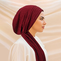 Nouveauté : Hijabs respirants et tendance avec sangle, foulard plissé extensible de qualité supérieure, hijab en jersey côtelé pour femmes