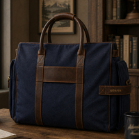 Bolso de Hombro Grande para Hombre, Personalizable con Logotipo, de Lona Encerada Vintage con Detalles en Cuero PU, Multibolsillos, para Portátil y Trabajo, OEM/ODM Disponible