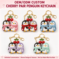 Op maat gemaakte kersenpaar pinguïn sleutelhanger pluche sleutelhanger OEM ODM Valentijnsdag pluche fabrikant van artwork premium zacht speelgoed ontwerp