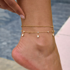 J&D Jewelry <span class=keywords><strong>Tobillera</strong></span> de Acero Inoxidable Chapada en Oro de 18K para Mujer, con Circonita Corte Pera en Forma de Gota de Agua, Joyería Impermeable - Product Image 1