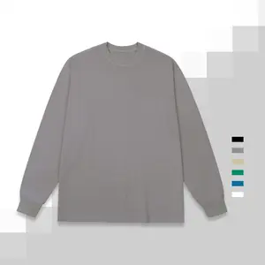 Wholesale Custom Street Plain Off Shoulder T-shirt 270gsm Cotton Oversized Long Sleeve Tshirts