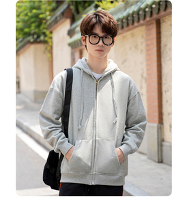 เสื้อฮู้ดซิปแบบยูนิเซ็กส์ สีฟ้าอ่อน ทรงปกติ ผ้าฝ้ายฟลีซ สวมใส่สบายๆ สำหรับฤดูใบไม้ผลิ - Product Image 2