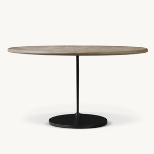 Ferly, nuevo estilo escandinavo japonés, tapa de madera de roble macizo, base de mesa de acero de pino reciclado, mesa de comedor ovalada - Product Image 3