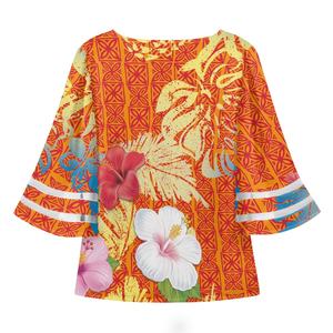 Camicia hawaiana stampata su misura <span class=keywords><strong>arancione</strong></span> con foglia di Monstera tropicale elegante <span class=keywords><strong>camicetta</strong></span> in Chiffon da donna Vintage top e camicette - Product Image 4
