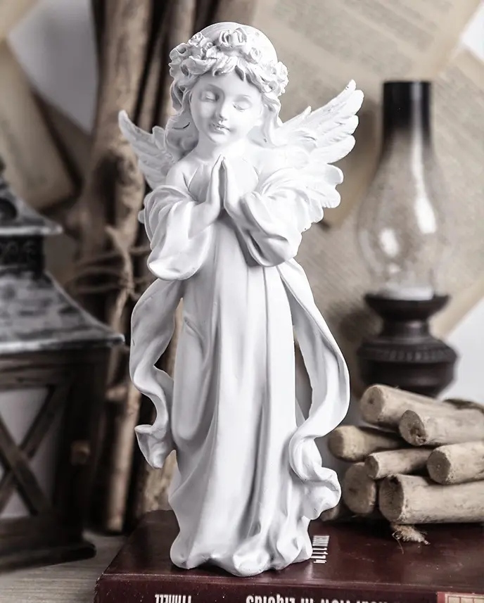 Reçine dini beyaz ayakta güzel dua insan melek tatil hediye ev duvar dekoratif heykelcik heykeli modeli