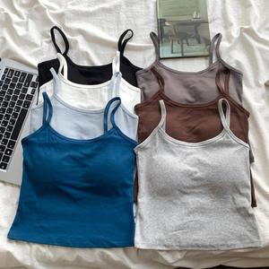 Débardeur court pour <span class=keywords><strong>femme</strong></span> à <span class=keywords><strong>col</strong></span> en <span class=keywords><strong>V</strong></span>, en coton élastique à séchage rapide, avec coussinet de poitrine intégré, sans manches, coupe ajustée - Product Image 1