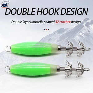 Señuelo de pesca de calamar luminoso de 14g y 4.7in, tipo paraguas de doble capa, para pesca de pulpo y calamar en agua salada, que brilla en la oscuridad, tipo Egi. - Product Image 3