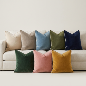 <b>Velvet</b> Cotton Square <b>Cushion</b> <b>Cover</b> Set Solid Color Handmade Stitching Luxury Eco-Friendly Modern Style for Home Decor - Product Image 1