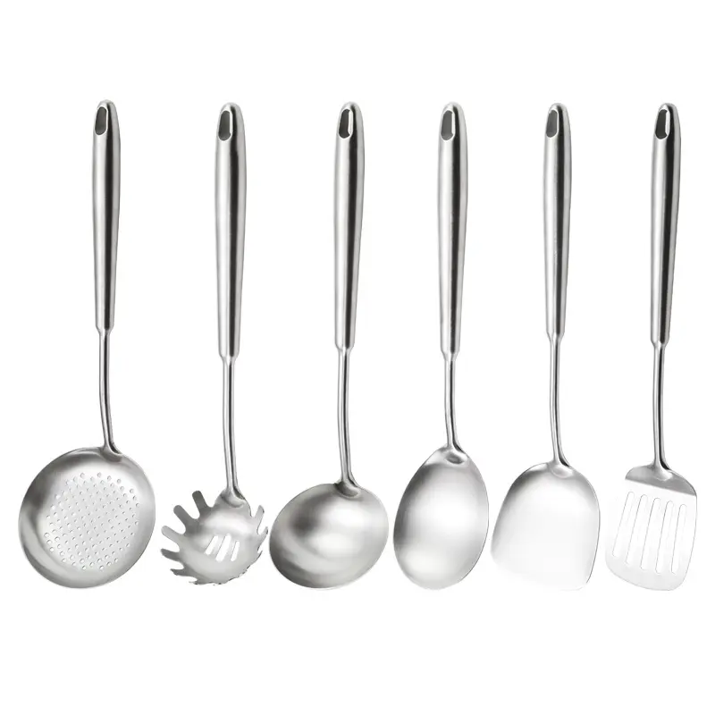 Utensílios de cozinha de aço inoxidável, com suporte giratório, inclui espátula, concha de sopa, torcida