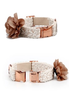 Conjunto de <span class=keywords><strong>Collar</strong></span> de Perro de Encaje Blanco Personalizado, <span class=keywords><strong>Collar</strong></span> de Mascota Floral de Moda para Boda, Conjunto de Correa y Arnés de Perro Ajustable Bordado Artístico - Product Image 3