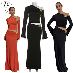 أعتقد أن الربيع معدن يزين النساء 2 قطعة مجموعة الخريف عالية الشارع خليط مائل العنق المحملات ضئيلة مطابقة - Product Image 1