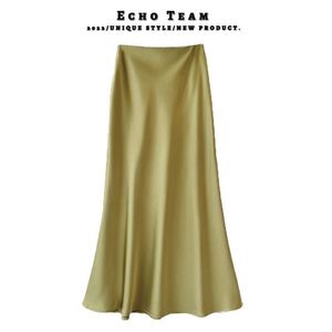 Falda de cintura alta adelgazante de longitud media para mujer, de satén de acetato, con diseño de cola de pez, larga, para primavera <span class=keywords><strong>y</strong></span> verano, con caída elegante - Product Image 3