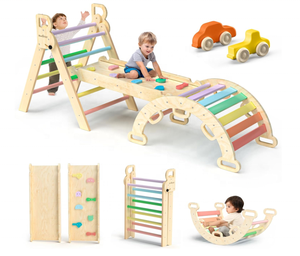 Set de Triángulos <span class=keywords><strong>Pikler</strong></span> 7 en 1, Juguetes de Escalada Plegables y Suaves para Bebés, Arco Montessori de Madera, Rampa, Escalera, Escalador - Product Image 1