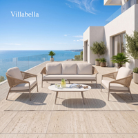 Conjunto de Muebles de Jardín para Exteriores, Mimbre Sintético, Estilo Resort, para Hotel, Patio, Aluminio, 4 Piezas, con Mesa de Centro