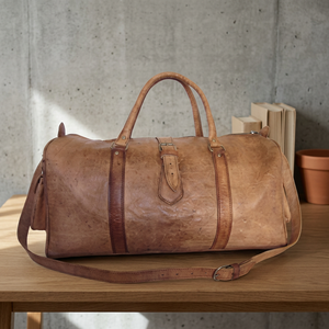 Genuine Leather Classic Duffel <b>Bag</b> <b>Men</b> <b>Travel</b> Carry-on Soft Handle Zipper Closure Durable Style - Product Image 4