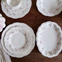 Service de table en céramique rose lavande 2026, motif floral, bordure en dentelle en relief, style vintage, pour thé, mariage, décoration de table