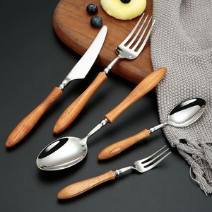 Retro 304 Stainless Steel Wood Handle Polished Minimalist Modern <b>Knife</b> <b>Fork</b> <b>Spoon</b> Western Tableware Ins <b>Set</b> - Product Image 4