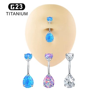 Gaby New ASTM-F136 <b>Titanium</b> Synthetic Opal Teardrop Navel <b>Ring</b> Belly Button <b>Ring</b> Body Piercing Jewelry - Product Image 1