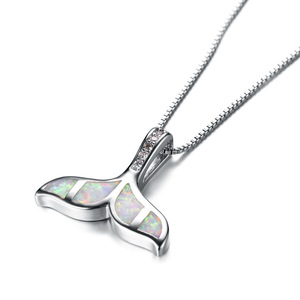 Gioielli mare oceano argento placcato blu opale coda di balena collana ciondolo sirena coda coda - Product Image 4