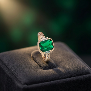 Anillo de latón con cristal verde esmeralda de lujo, chapado en oro, con circonita talla esmeralda, anillo de compromiso para mujer, joyería fina, regalo. - Product Image 1