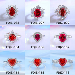 Ruby <span class=keywords><strong>Pigeon</strong></span> Blood Red <span class=keywords><strong>Ring</strong></span> S925 Zilver High Carbon Diamond Ice Flower Cut Kleurrijke schatring voor dames Groothandel - Product Image 3