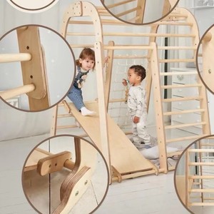 Estructura de juego interior de madera maciza para niños con tobogán y altura ajustable para niños pequeños y niños. - Product Image 2