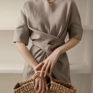 ชุดราตรีสไตล์ญี่ปุ่น-เกาหลีสำหรับผู้หญิงและเด็กผู้หญิง ปี 2025 ชุดเดรสยาวผ้าลินินสำหรับงานกลางคืน ดีไซน์หรูหรา สวมใส่สบายๆ ในฤดูใบไม้ร่วง ลายทอเรียบ - Product Image 2