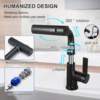 Vente en gros de mitigeur à cascade intelligent noir robinet extractible extensible haut lavabo de salle de bain robinet mitigeur d'évier