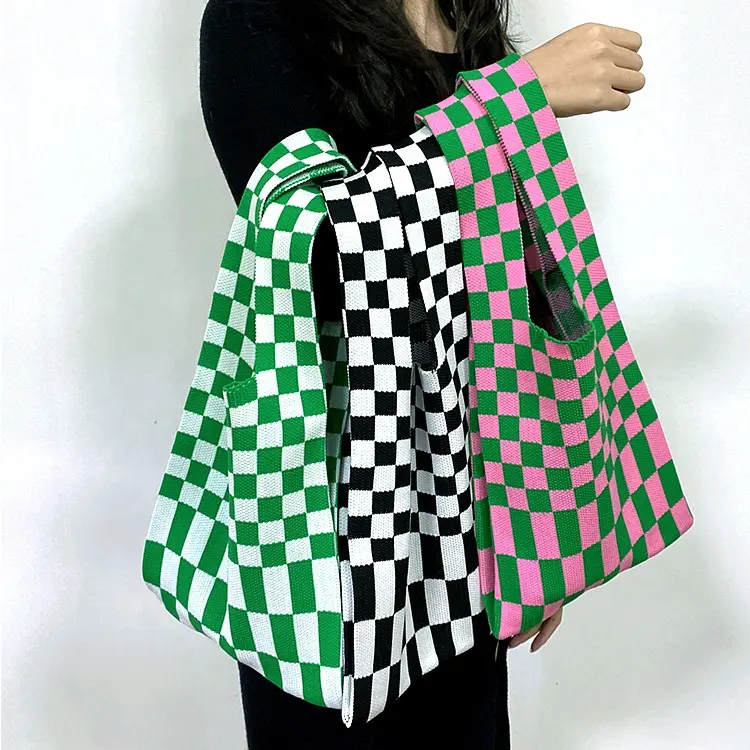New fashion new life lattice knitted shopping bag Elegant chunky knit bags women knitting tote bag