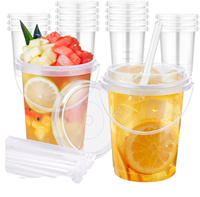 Mwellewm 30 Pcs Gobelets jetables en PP pour boissons froides avec couvercles, pailles et poignées 34 oz pour fêtes, piscine, pique-niques