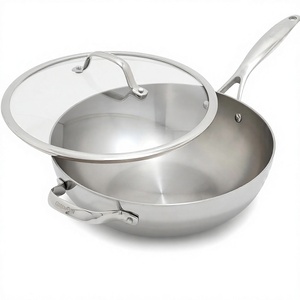 Sartén Triple de Acero Inoxidable, Sartén para Saltear sin Recubrimiento, Apta para Cocina de Gas e Inducción, 3 Capas de Acero Inoxidable, Wok de 32CM - Product Image 1